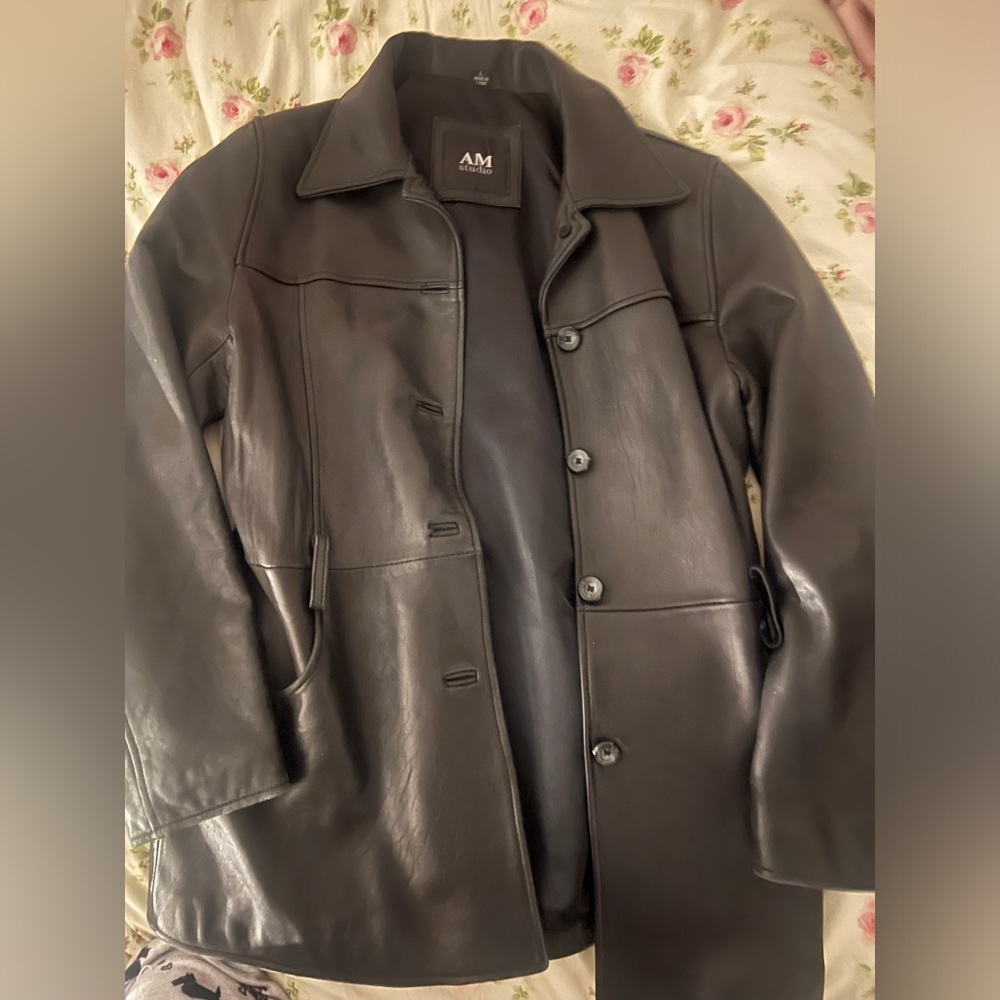 Black leather jacket size large with buttons